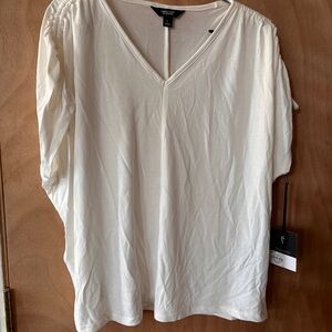 Simply Vera Vera Wang White/Cream V-Neck Ruched Sleeve Tunic